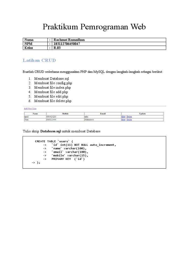 CRUD Web App with PHP & MySQL | PDF | Sql | Databases