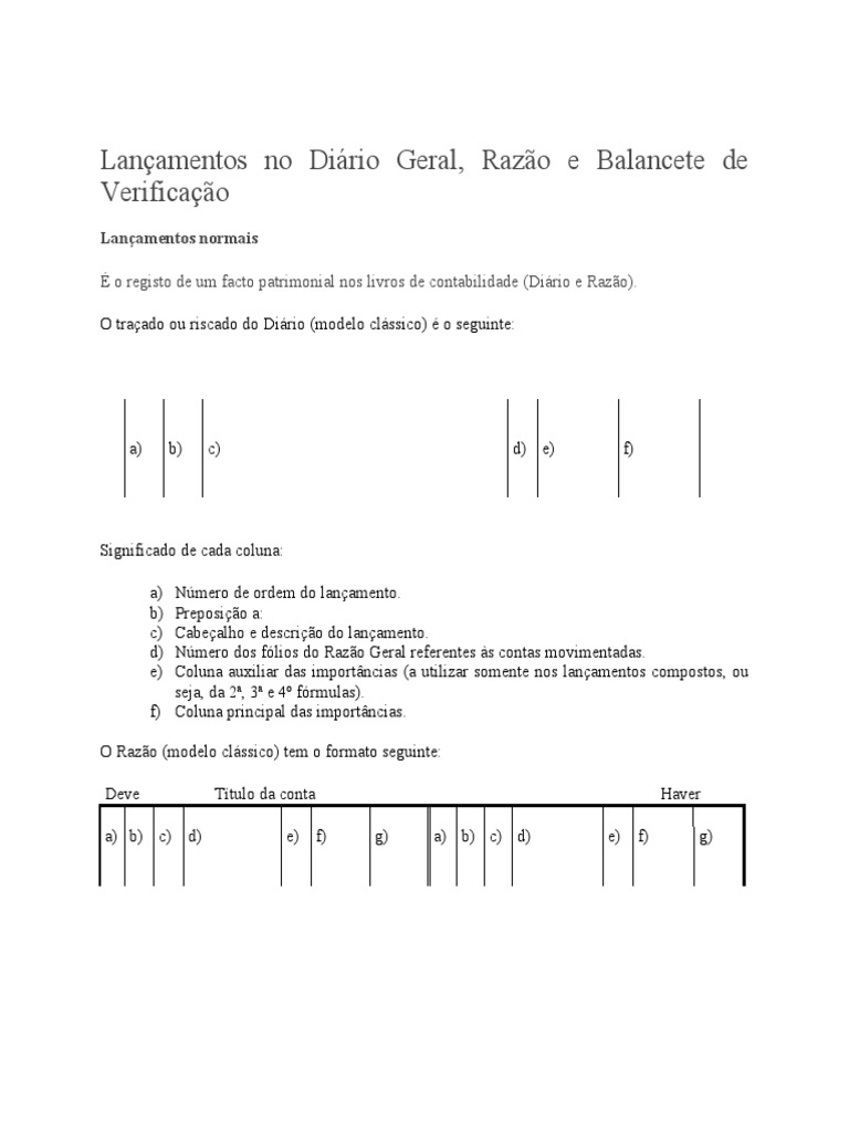 Modelo De Razao Geral De Contabilidade