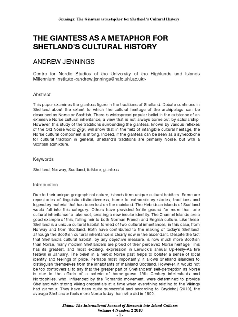 The Giantess As A Metaphor For Shetland S Cultural History