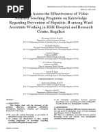 A Study To Assess The Effectiveness of Video Assisted Teaching Programe On Knowledge Regarding Prevention of Hepatitis-B Among Ward Assistants Working in HSK Hospital and Research Centre, Bagalkot