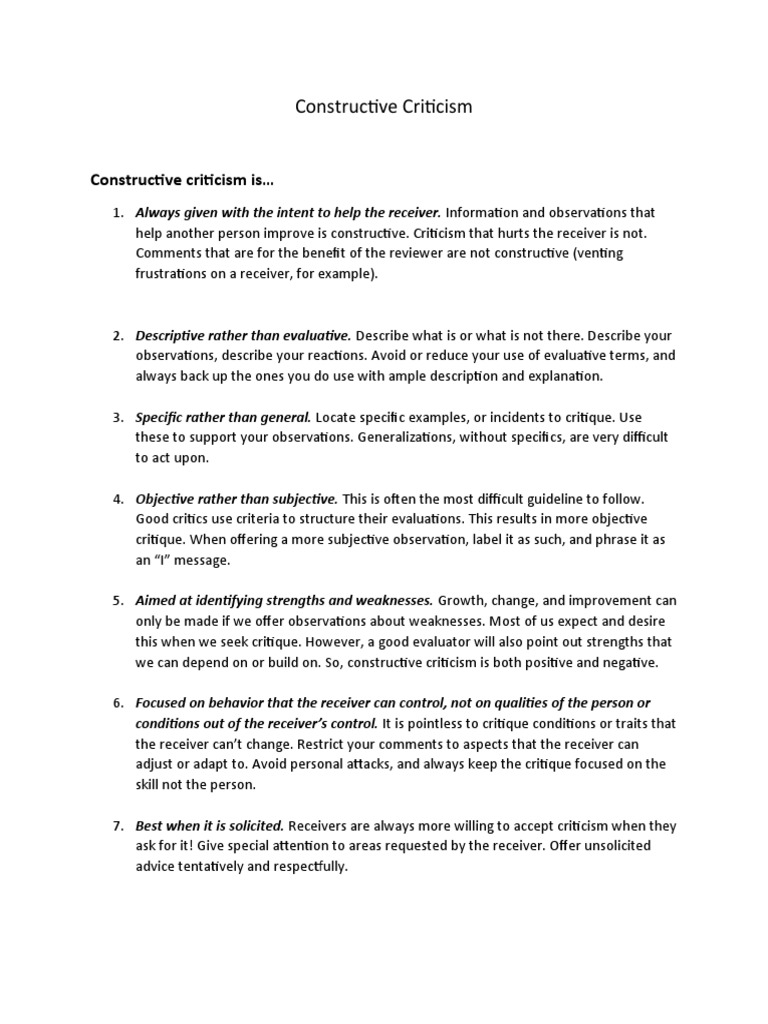 Constructive Criticism | PDF | Criticism | Behavioural Sciences