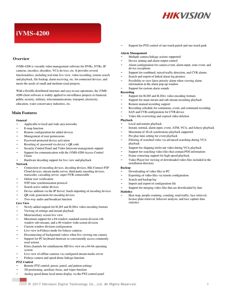 Ivms-4200 Data Sheet | Download Free PDF | Streaming Media | Network ...