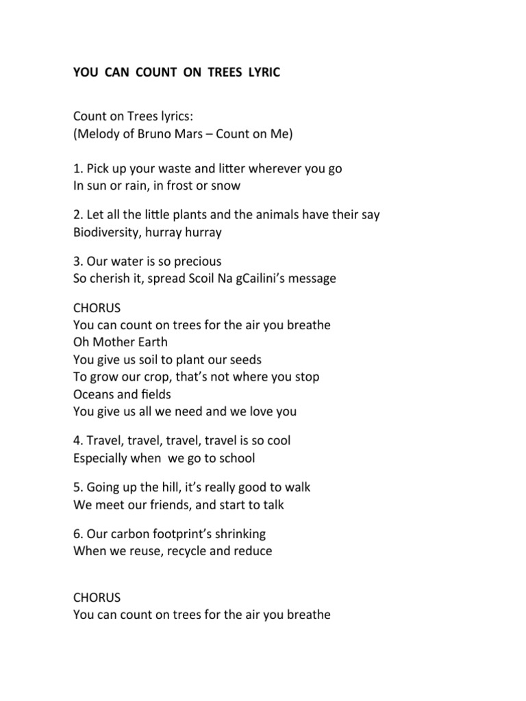 You Can Count On Trees Lyric Pdf