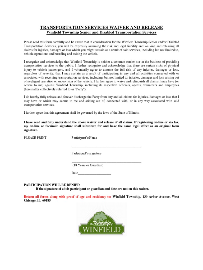 Waiver For Senior Transportation Services | PDF | Waiver | Damages