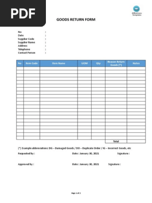 Goods Return Form