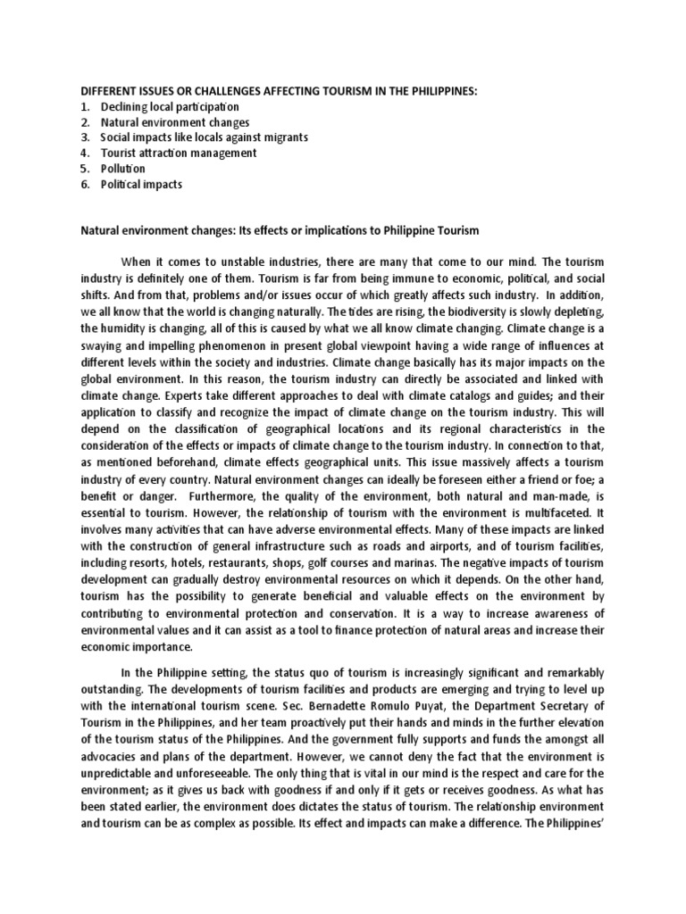 Different Issues or Challenges Affecting Tourism in The Philippines ...