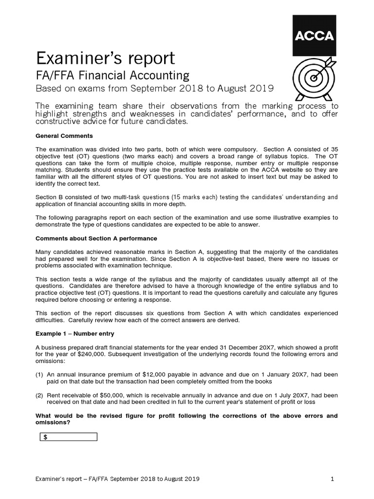 FA/FFA Exam Report 2018-2019 | PDF | Bookkeeping | Debits And Credits