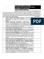 Job Opportunities: Project Management Unit (Pmu) Primary & Secondary Healthcare Department Government of The Punjab