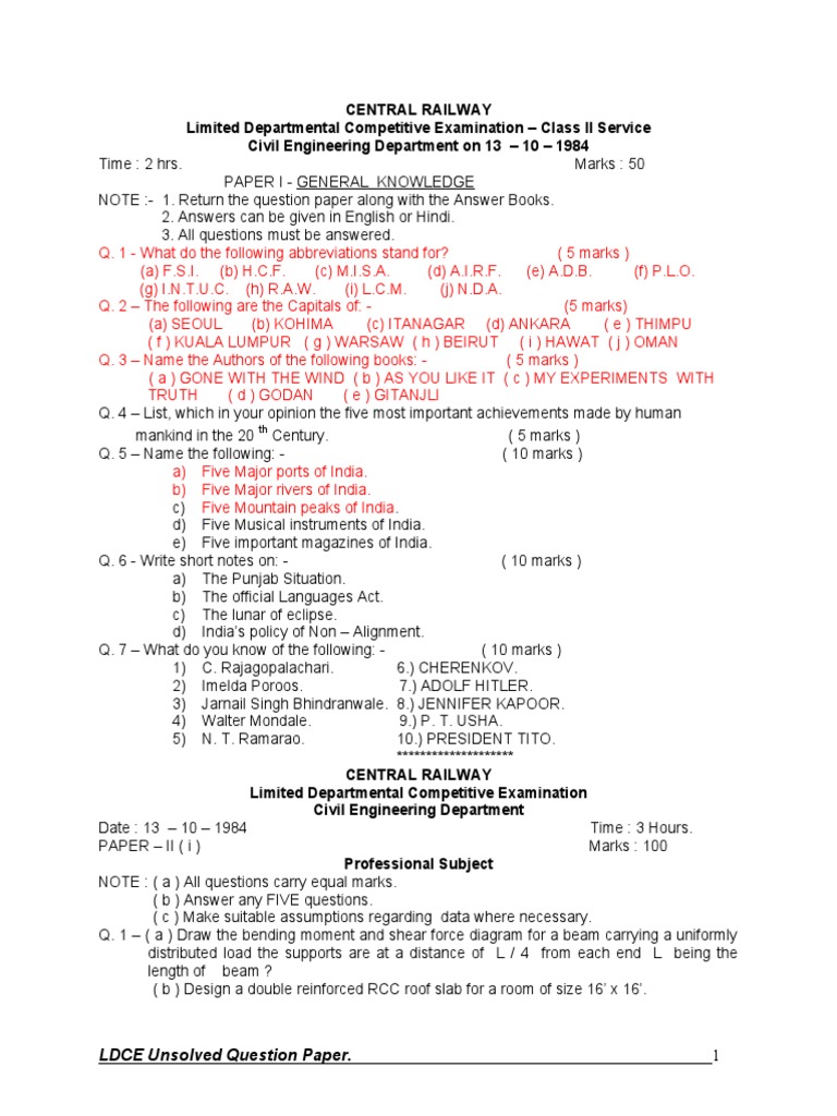 LDCE Notes/LDC Unsolved Q.P. | PDF | Strength Of Materials | Concrete