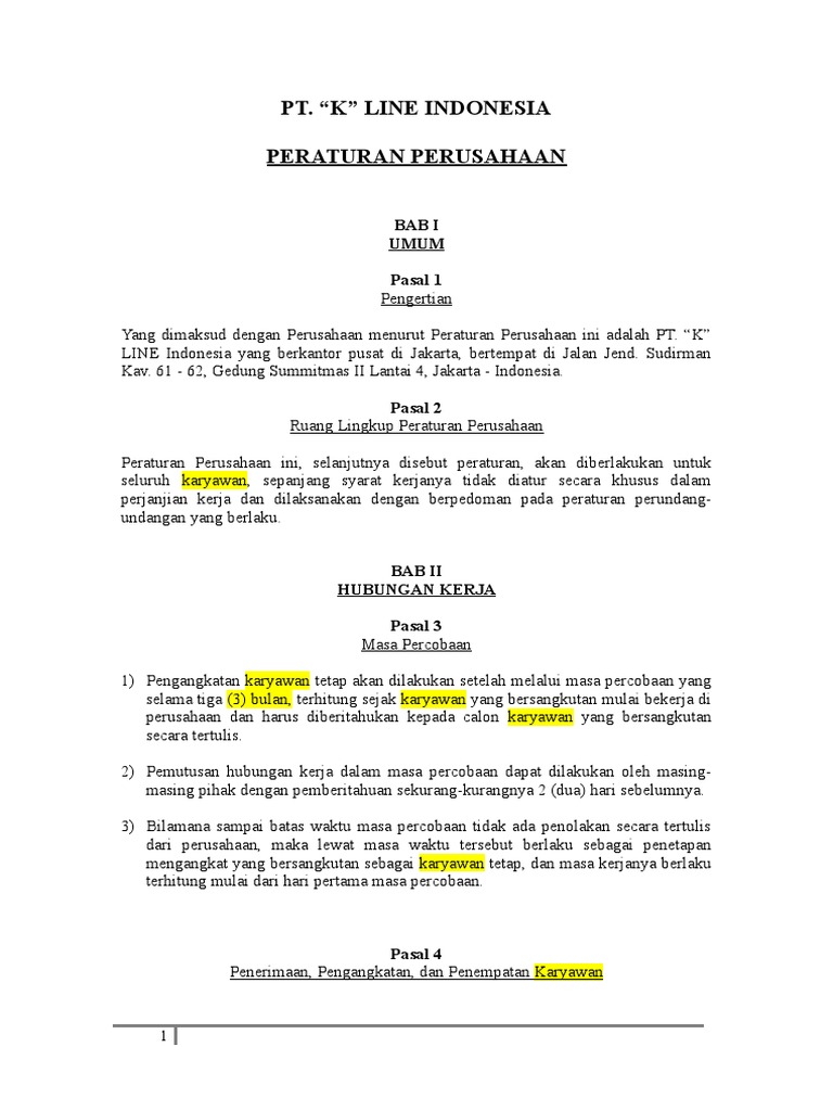 Draft Peraturan Perusahaan PDF