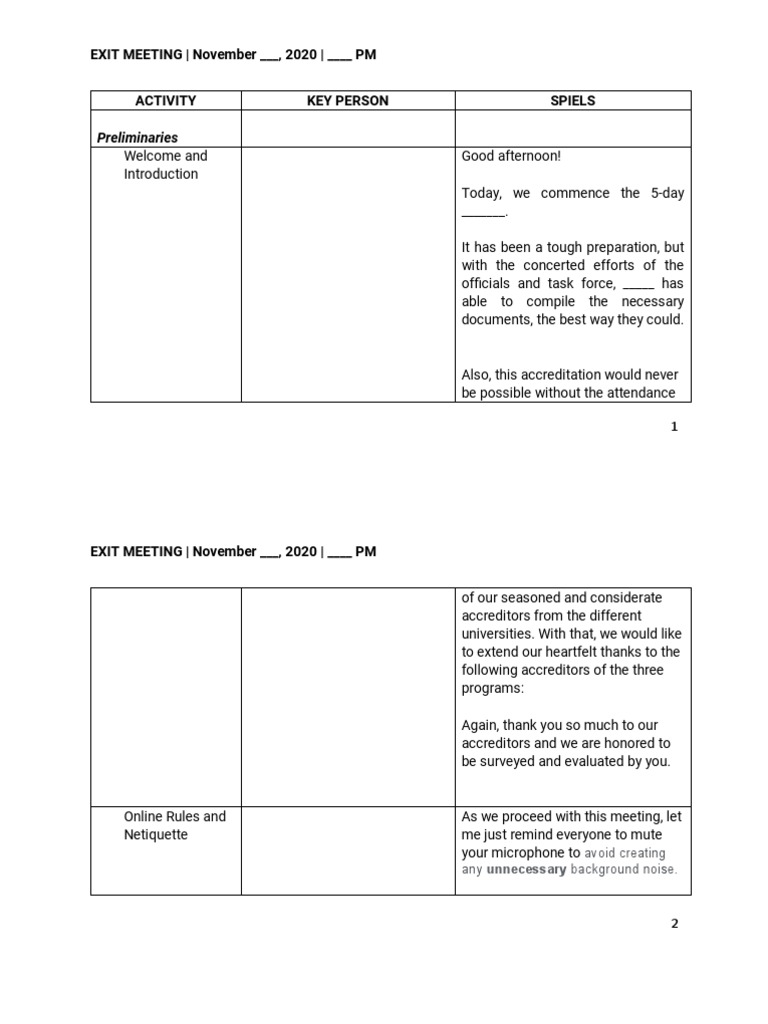 Exit Meeting Summary | PDF