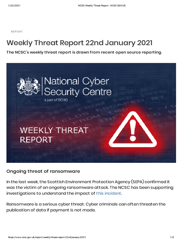 NCSC Weekly Threat Report: Jan 2021 | PDF | Ransomware | Computer Security
