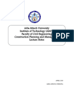 Arba Minch University Institute of Technology (Amit) Faculty of Civil Engineering Construction Planning and Management Lecture Notes