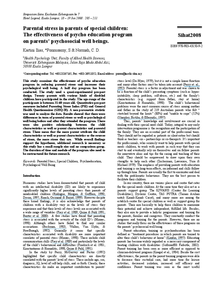 Parental Stress in Parents of Special CH | PDF | Spearman's Rank ...