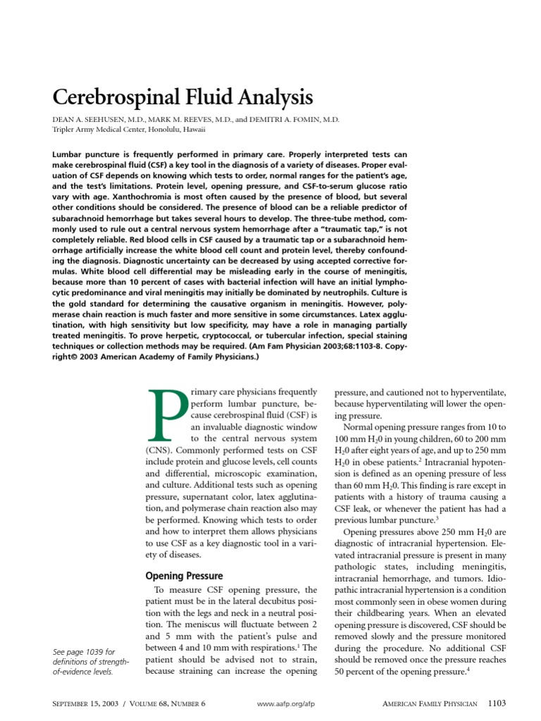 CSF Analysis PDF Meningitis Cerebrospinal Fluid