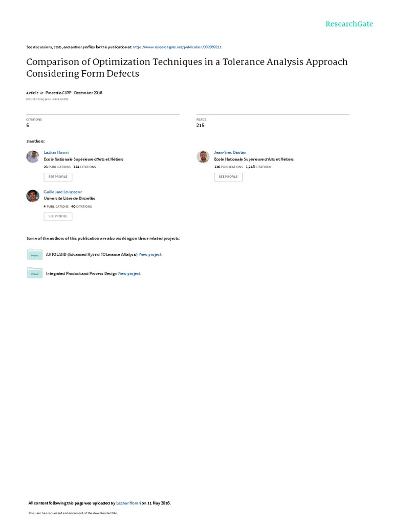 Comparison of Optimization Techniques in A Tolerance Analysis | PDF ...