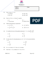 Worksheet 1: Name: STD: X Date: Subject: Mathematics Roll No: Topic: Polynomials