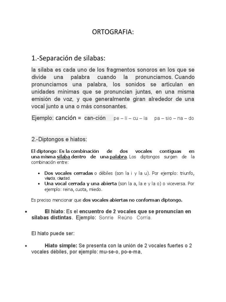 Reglas de acentuación y sílabas en español | PDF | Estrés (lingüística ...