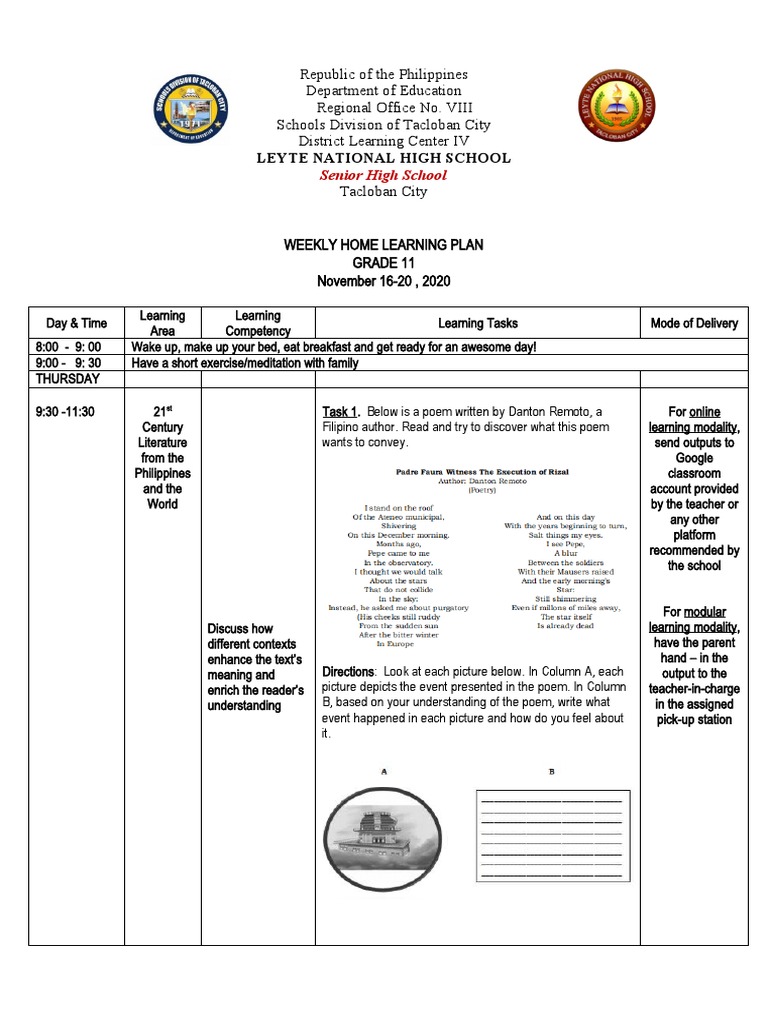 Weekly Home Learning Plan - Week7 | PDF | Teaching | Human Nature