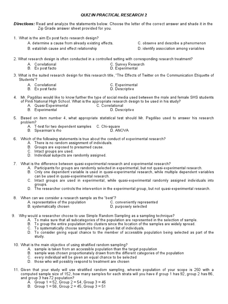 Practical Research 2 Quiz Overview | PDF | Validity (Statistics ...