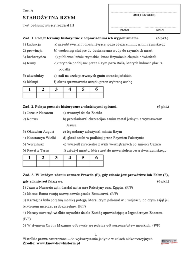 Starożytny Rzym Sprawdzian Klasa 5 Wczoraj I Dziś Chomikuj