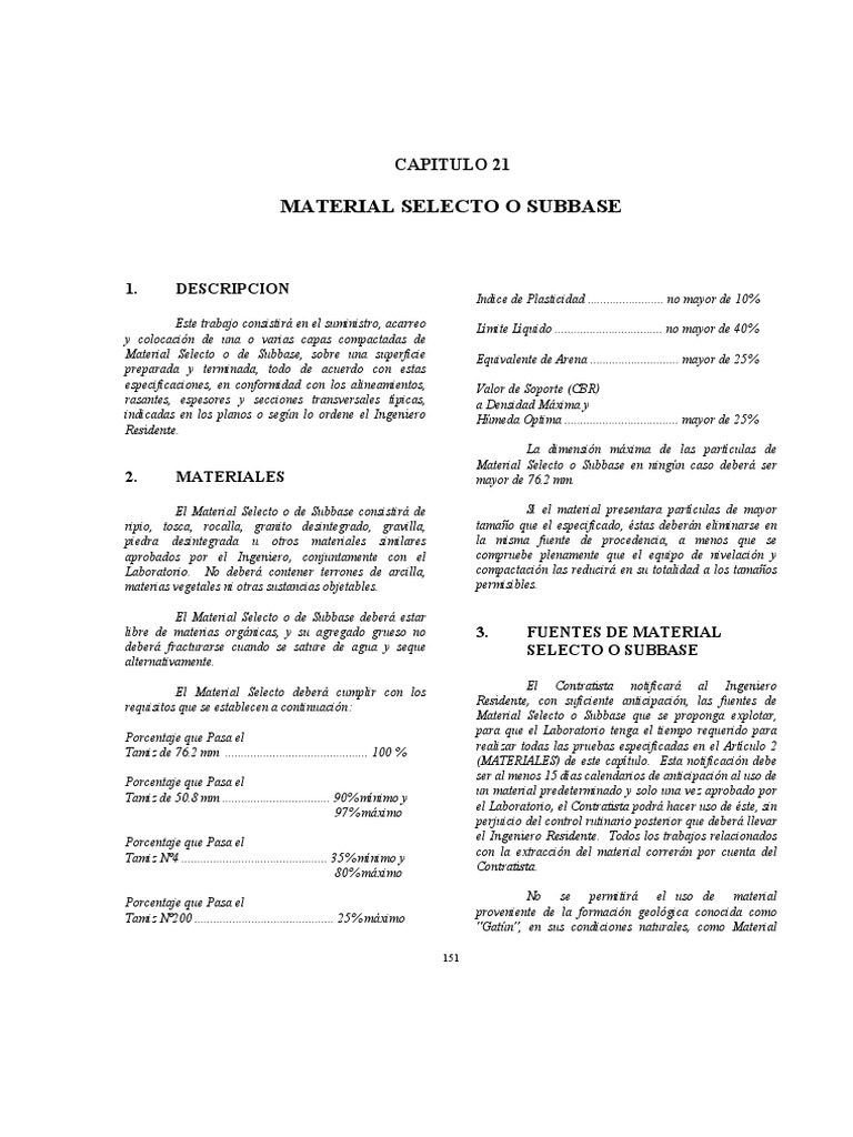 Material Selecto o Subbase: Especificaciones | PDF | Science | Ingeniería