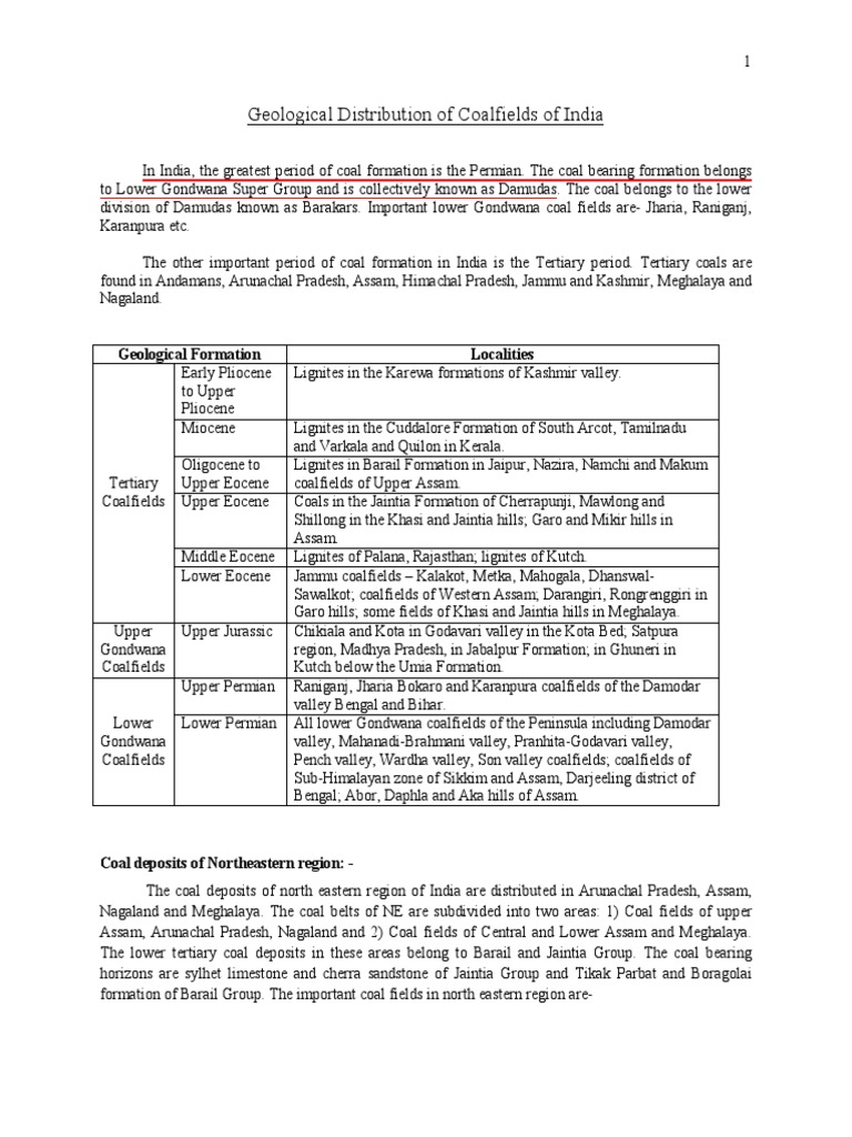 Geological Distribution of Coalfields of India | PDF | Earth Sciences ...