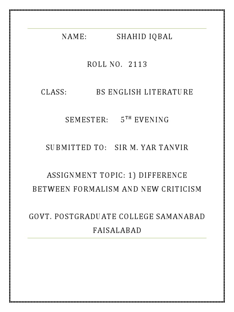 Difference Between Formalism And New Criticism