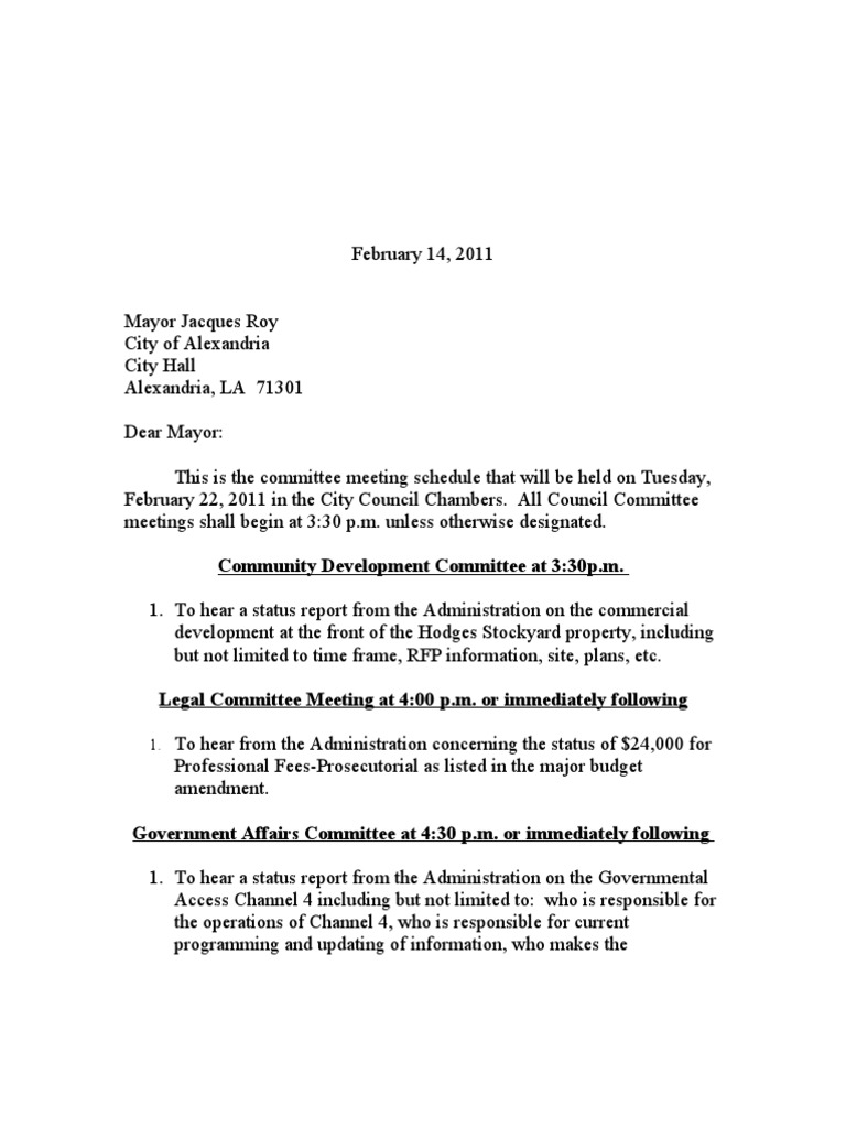 Alexandria Committee Meeting Schedule | PDF