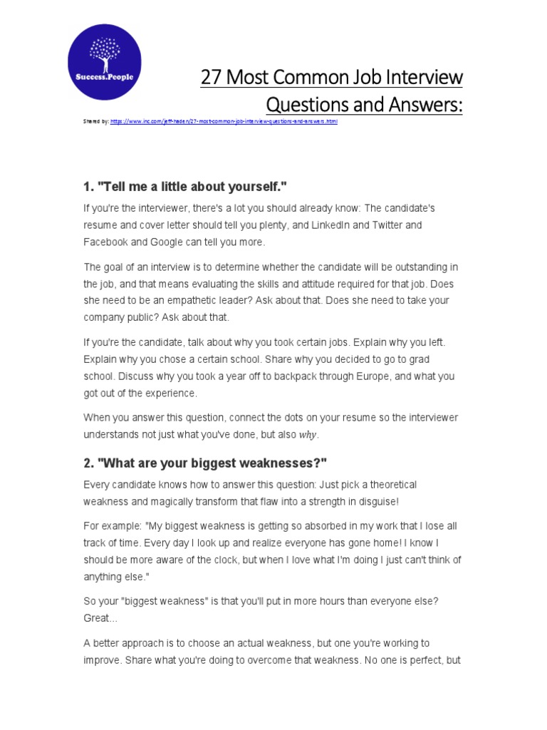 Common Job Interview Questions