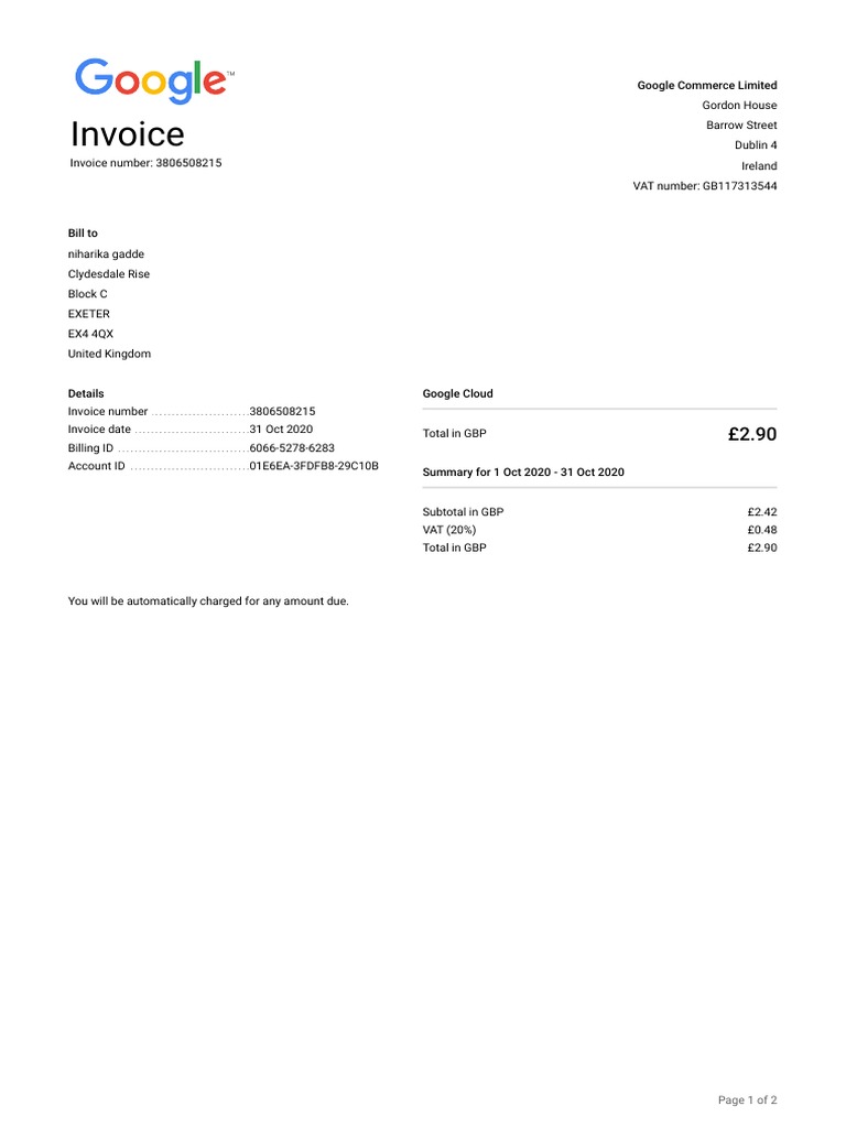 Google Cloud Platform Invoice | PDF | Cloud Computing | Information ...