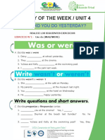 Activity of The Week / Unit 4: What Did You Do Yesterday?