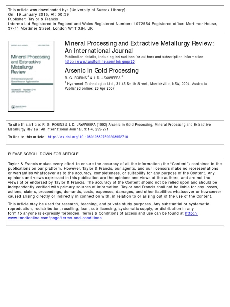 Arsenic in Gold Processing | PDF | Arsenic | Gold