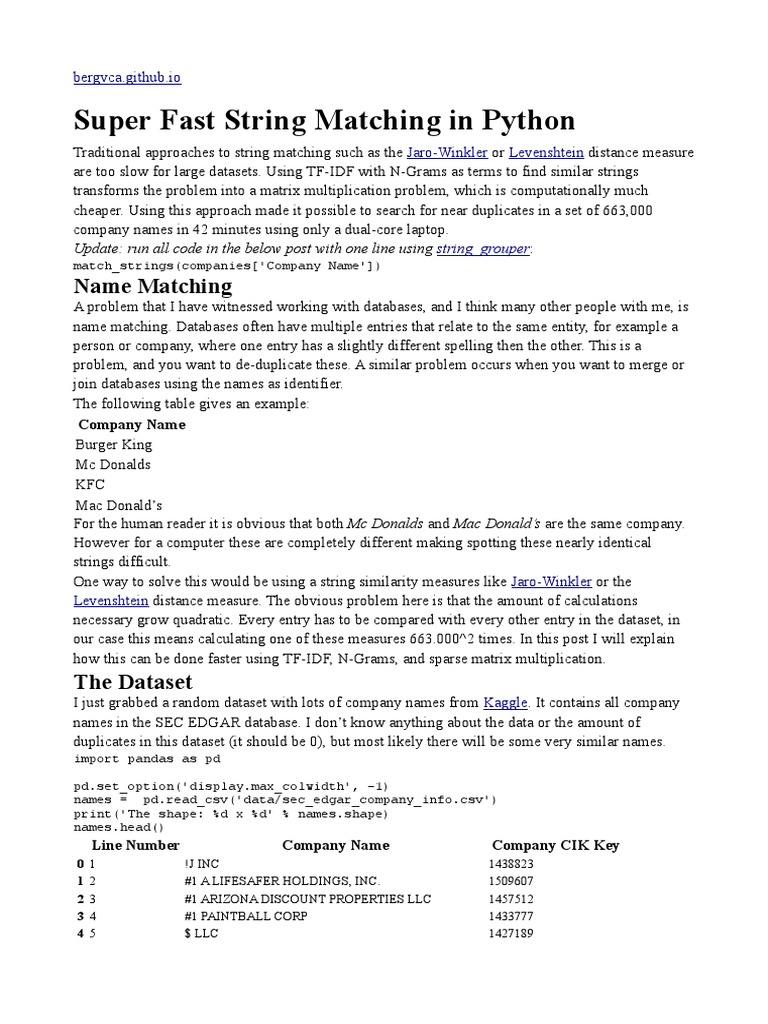 Fast string matching in python pdf teaching mathematics computing