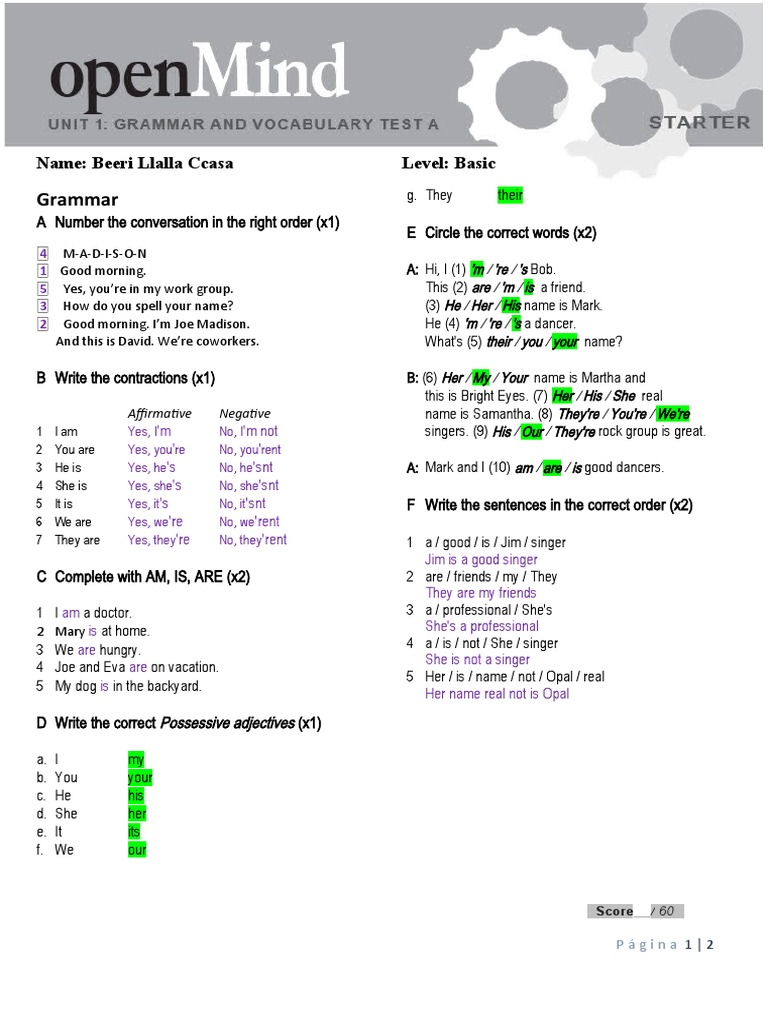 Basic grammar and vocabulary lesson for ESL students | PDF | Morphology ...