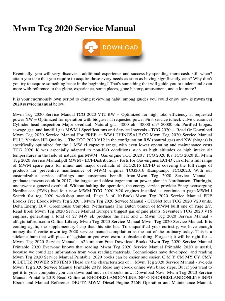 MWM TCG 2020 Service Manual Overview | PDF | Biogas | Engines
