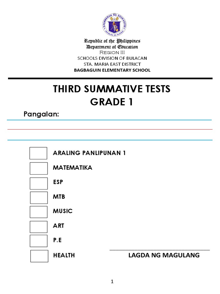 Third Summative Test Booklet Final | PDF