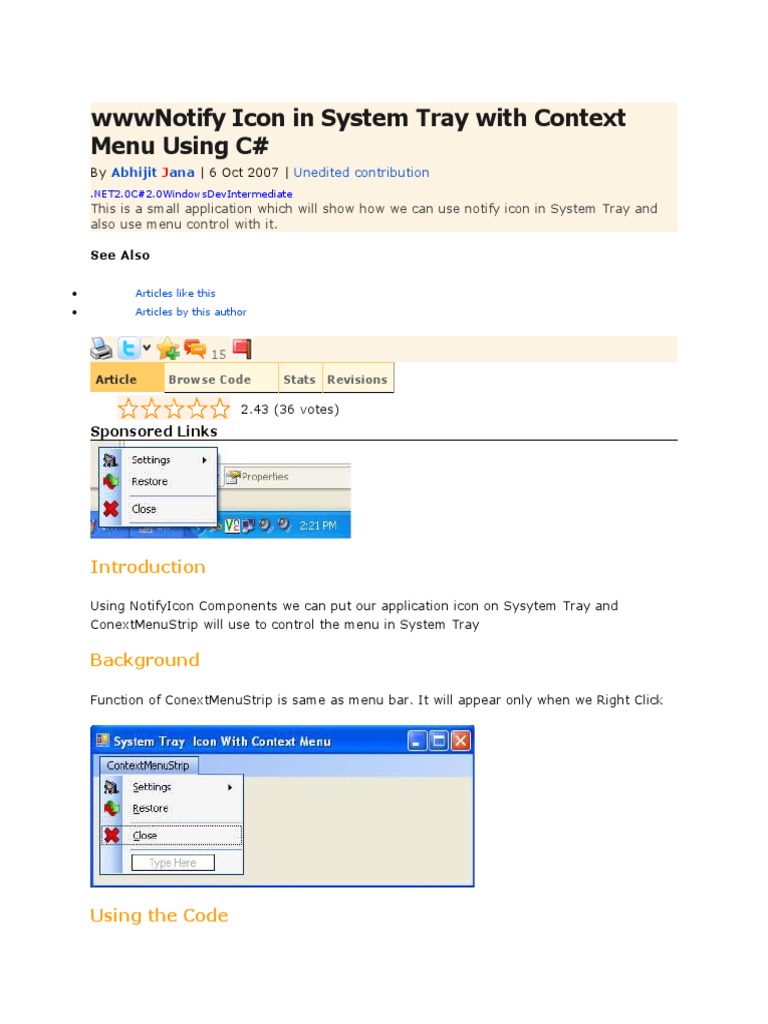 NotifyIcon with Context Menu in C# | PDF | Software Development ...