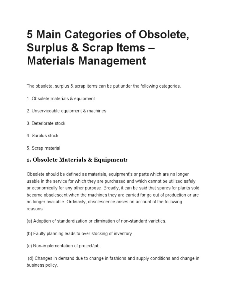 Obsolete, Surplus & Scrap Item Management | PDF | Economic Surplus ...