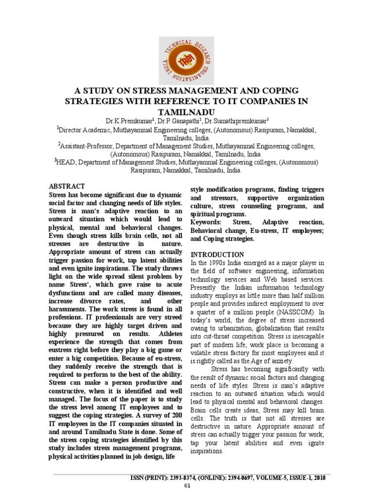 A Study On Stress Management and Coping Strategies With Reference To It ...