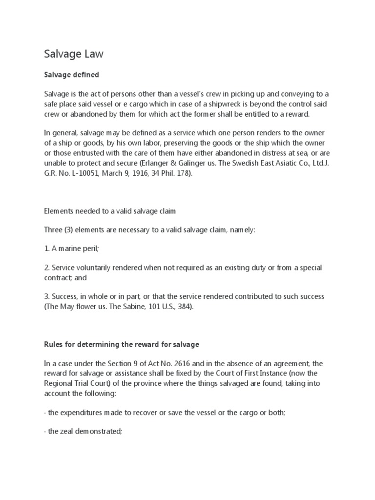 Salvage Law PDF Marine Salvage Law Of The Sea