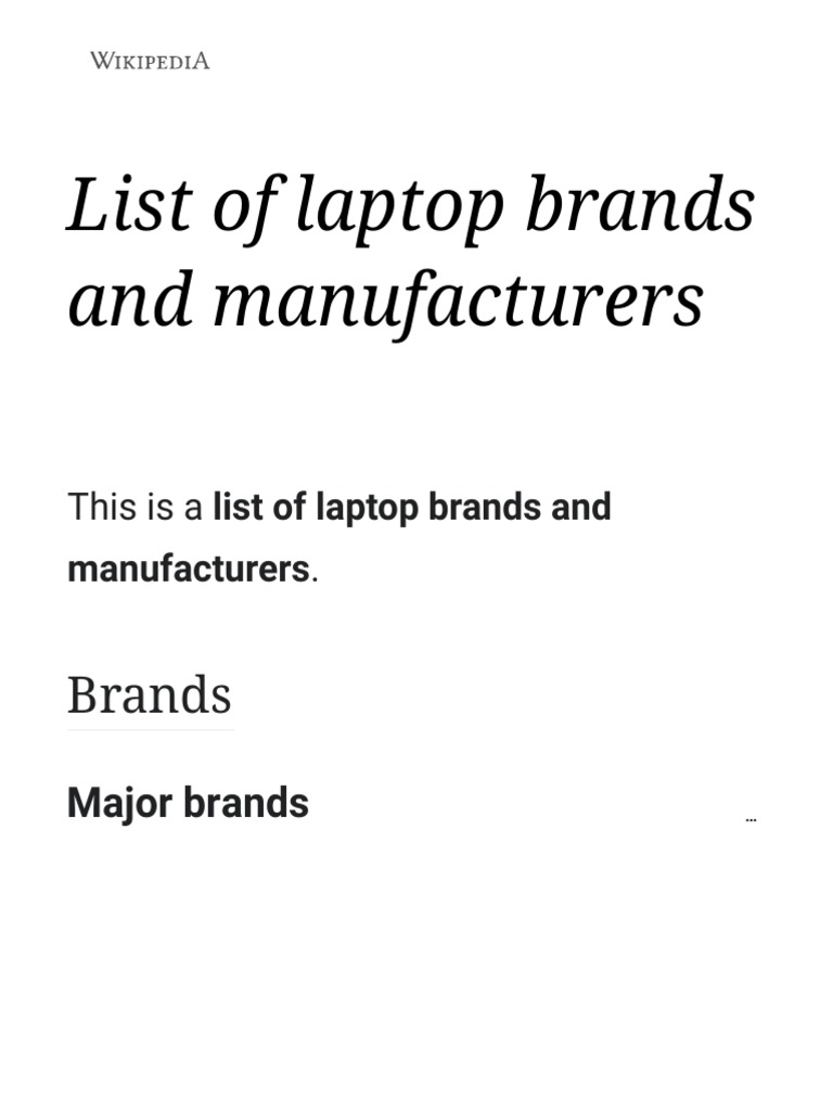 List of Laptop Brands and Manufacturers Wikipedia PDF Dell Lenovo