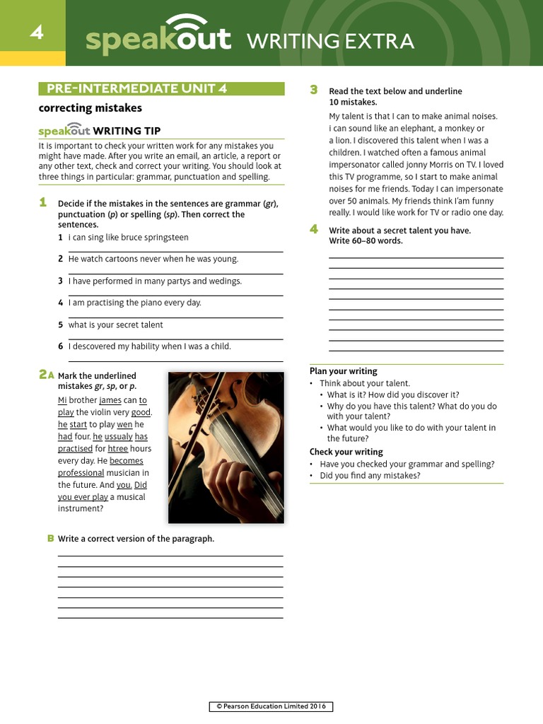 Speakout Writing Extra Pre-Intermediate Unit 04 | PDF