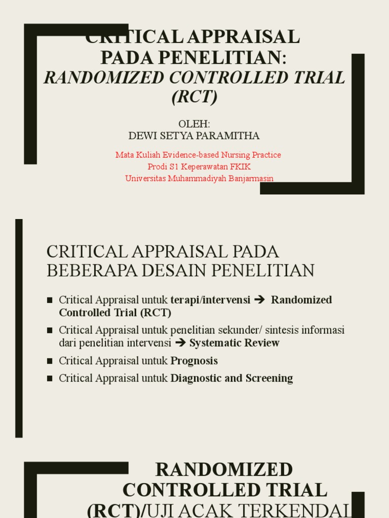 CRITICAL APPRAISAL PADA PENELITIAN - Randomized Controlled Trial (RCT ...
