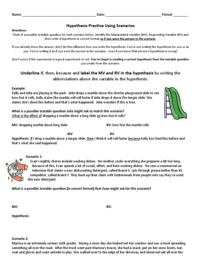 Hypothesis W Scenario Practice Pdf Hypothesis Experiment
