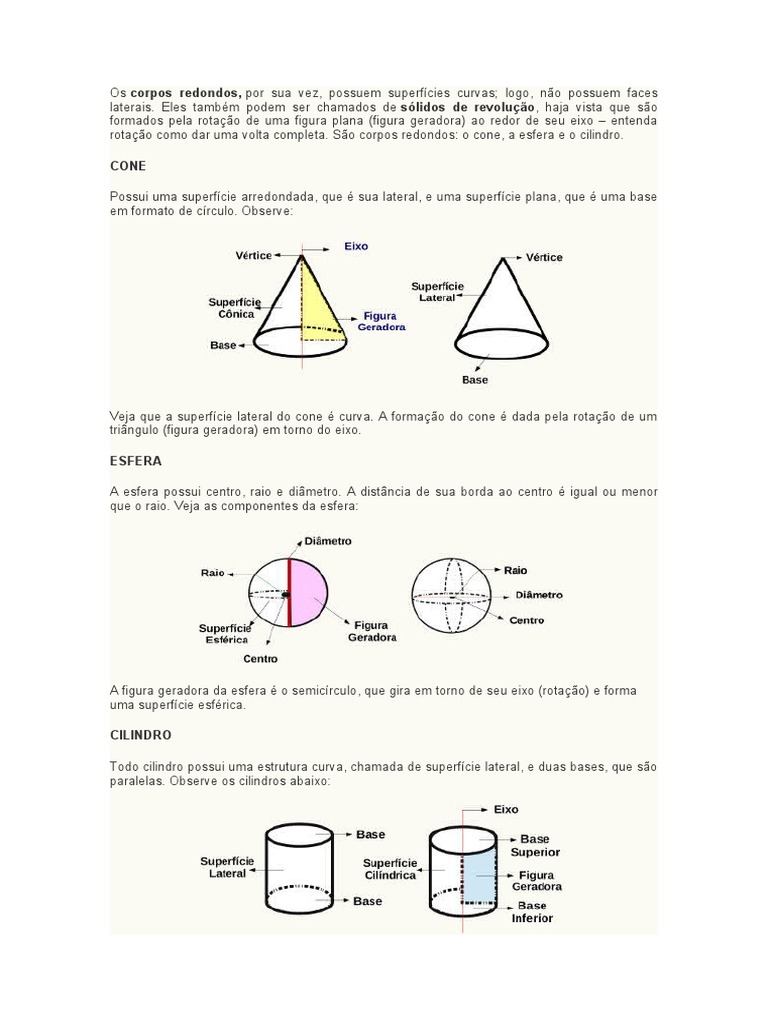 Corpos Redondos: Cone, Cilindro e Esfera | PDF | Esfera | Rotação
