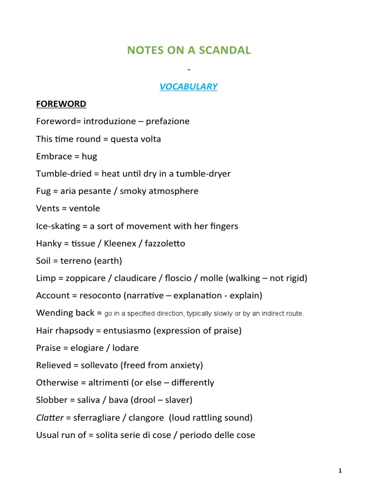 Notes On A Scandal - VOCABULARY | PDF