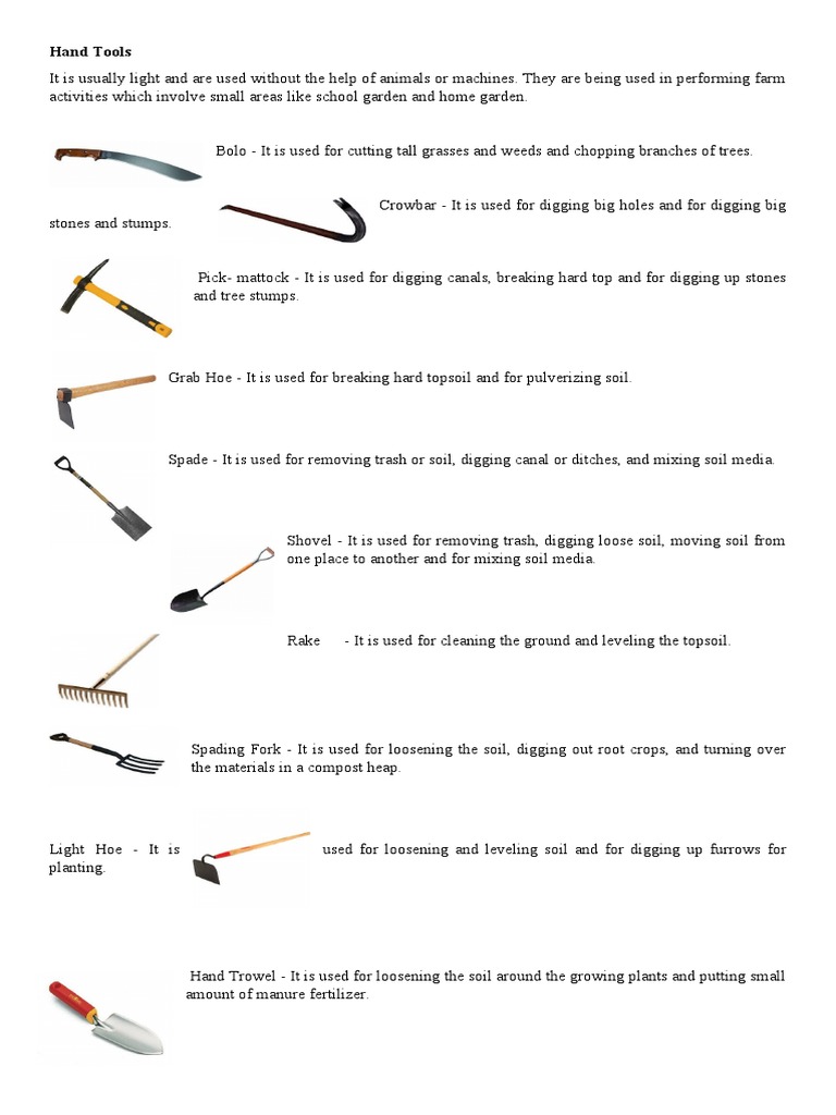 Essential Hand Tools for Farming | PDF | Agricultural Machinery | Botany