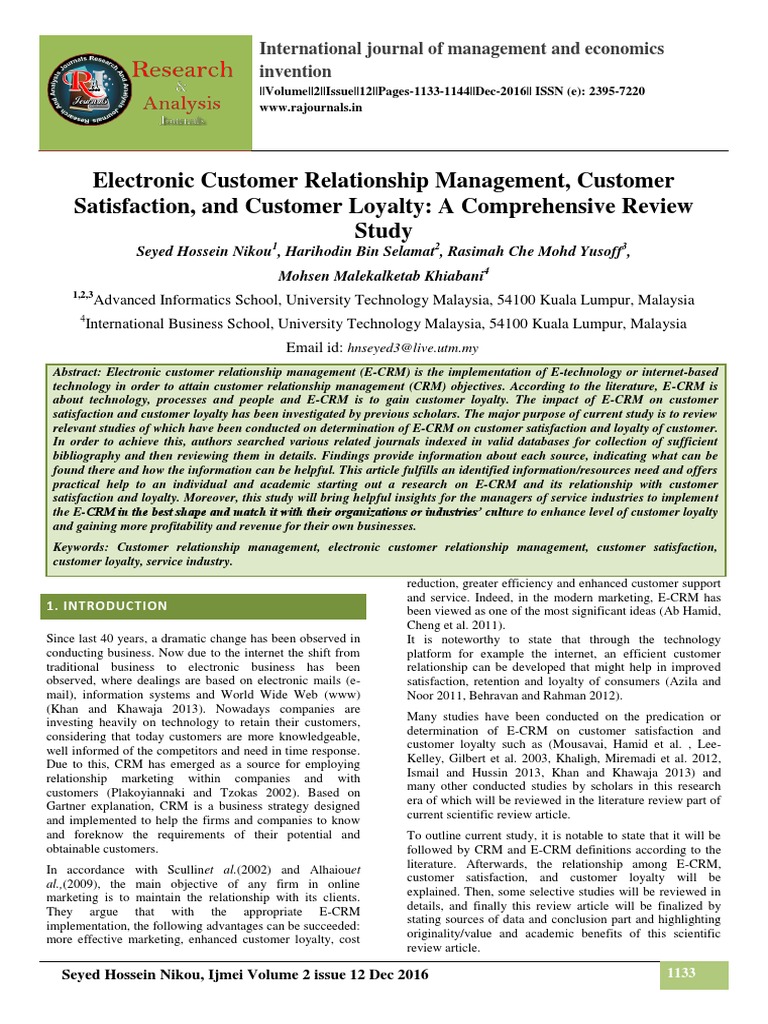 E-CRM Impact on Satisfaction and Loyalty | PDF | Customer Relationship ...