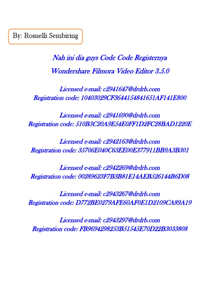 Wondershare Filmora Registration Codes | PDF | Computers